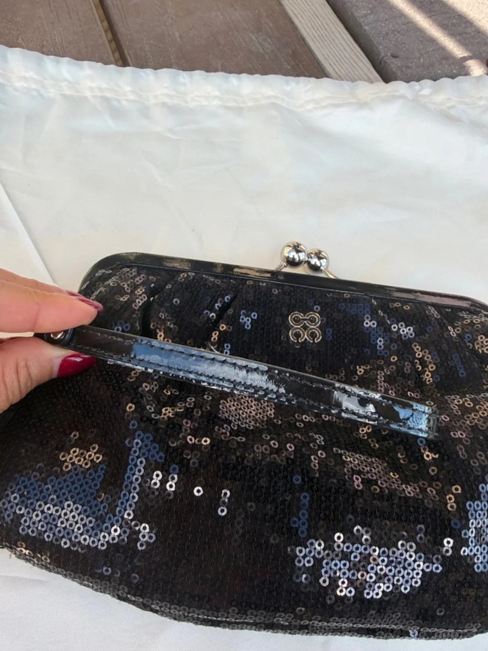 Coach Black Sequin Kiss-Lock Wristlet Clutch - Picture 13 of 14